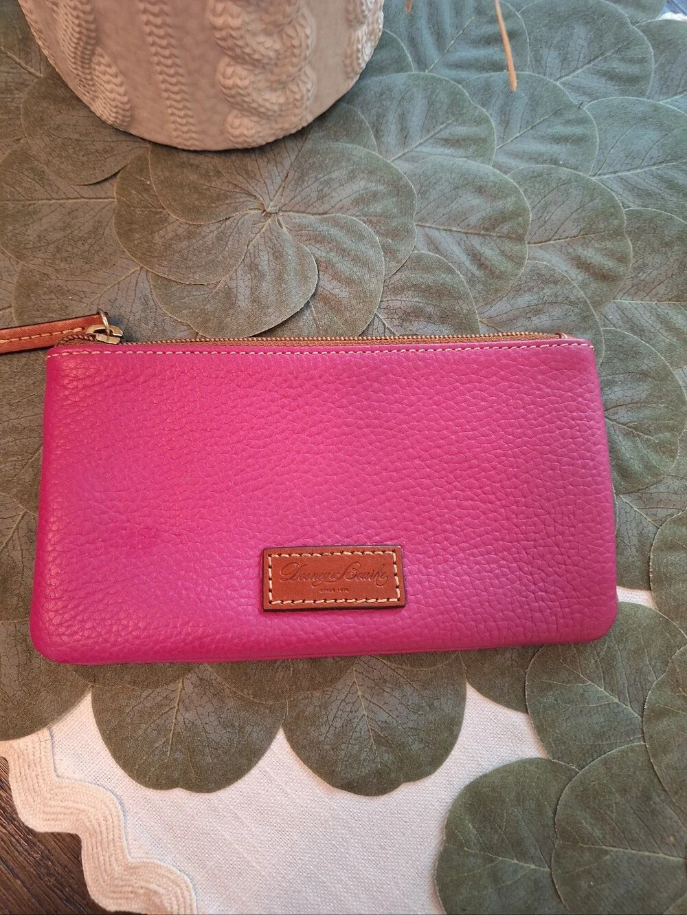 Dooney & Bourke Hot Pink Leather Satchel with Brown Trim